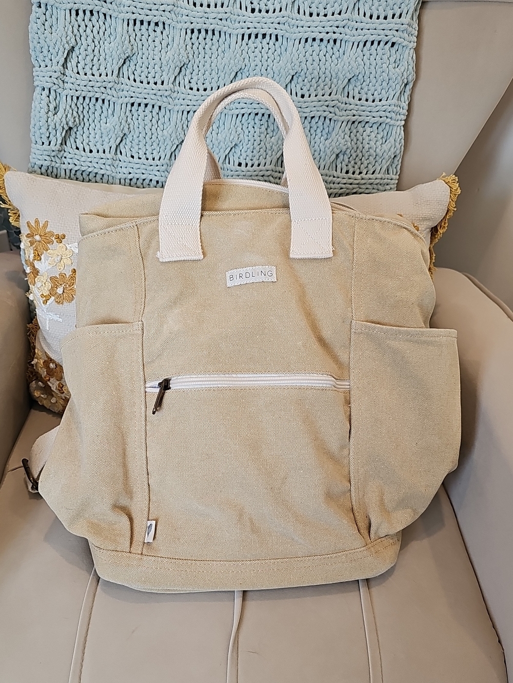 Birdling Tan Canvas backpack preloved
